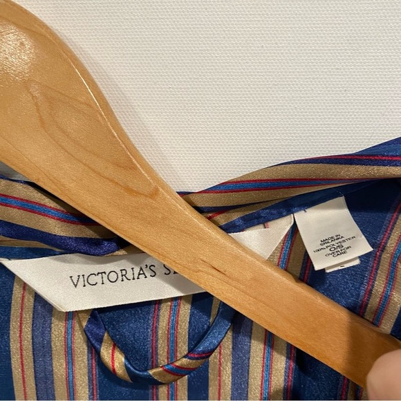 Victoria’s Secret Blue Gold Striped Button Front Silky Lingerie Top - Picture 4 of 6